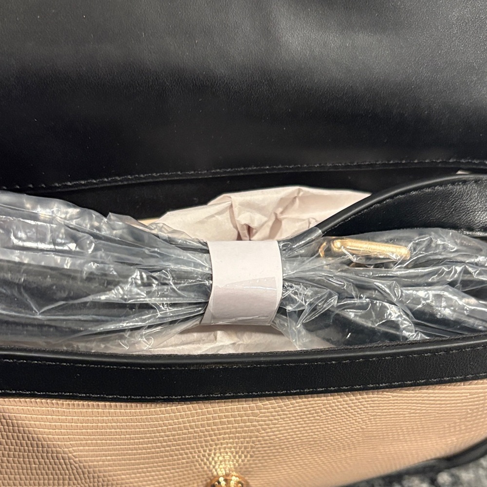Chic Tan and Black Clutch with Gold Accent - Picture 2 of 2